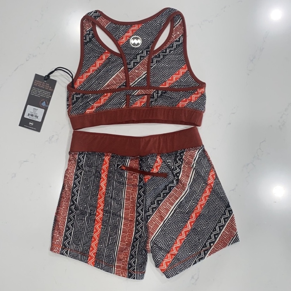 Janji Red and Black Geometric Sports Bra and Shorts - Picture 2 of 3